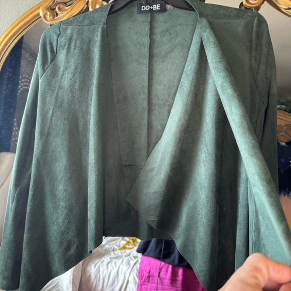 DO+BE green faux suede draped cardigan size small - Picture 2 of 8